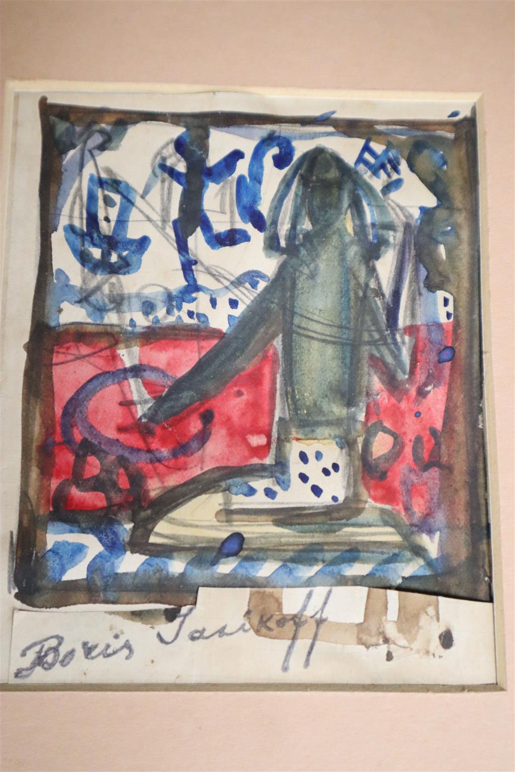 Boris Jasikioff, ink and gouache, The Actor, together with another illustration, scene from the Barber of Seville, 10 x 12cm and 11.5 x